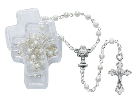 WHITE,HEMATITE AND PINK COMMUNION ROSARY