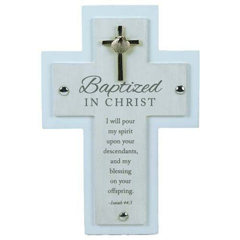 CR115B  BLUE BAPTIZED IN CHRIST CROSS W/EASEL & HANGER